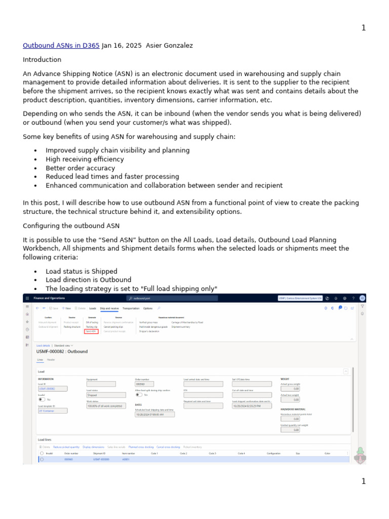 D365 WHS - Outbound ASNs in D365 | PDF | Xml | Warehouse