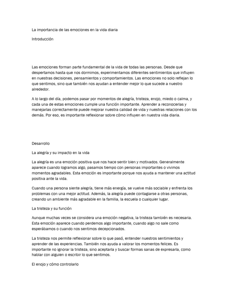 La Importancia de Las Emociones en La Vida Diaria PDF | PDF | Las ...