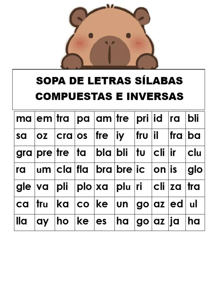 Sopa de Letras S-labas Compuestas e Inversas Segundo Grado. | PDF