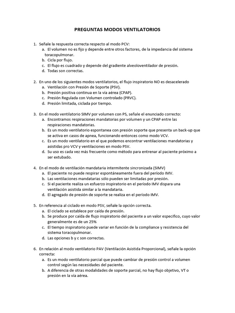 Preguntas Modos Ventilatorios | PDF | Medicina CLINICA | Especialidades ...