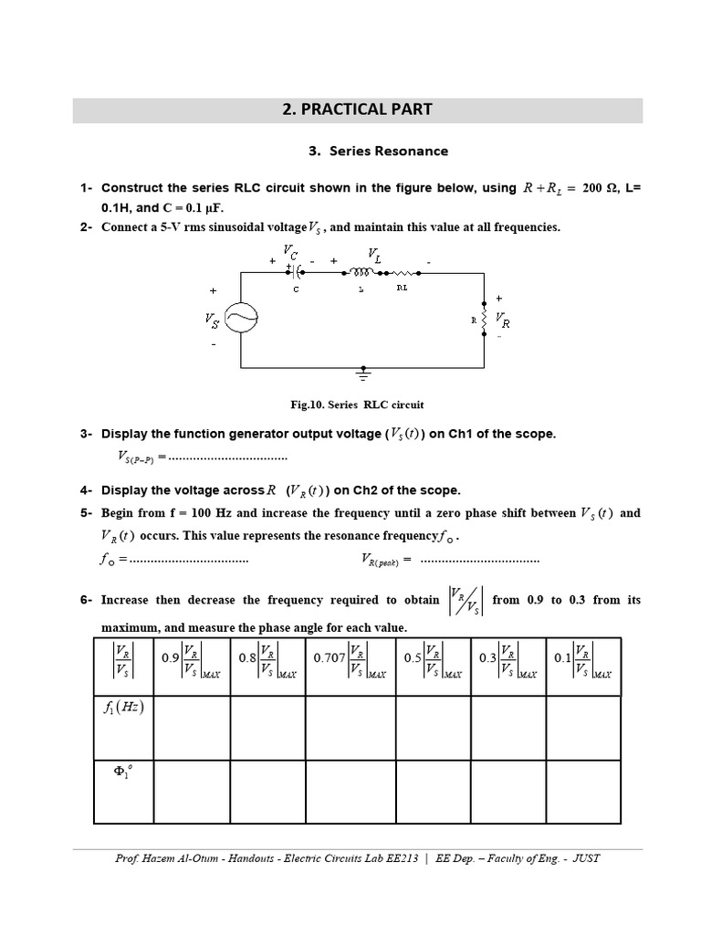 Lab.9. Exp. Part. Series and Parallel RLC Circuits | PDF