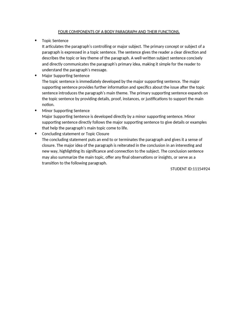 Four Components of a Body Paragraph and State Their Functions | PDF