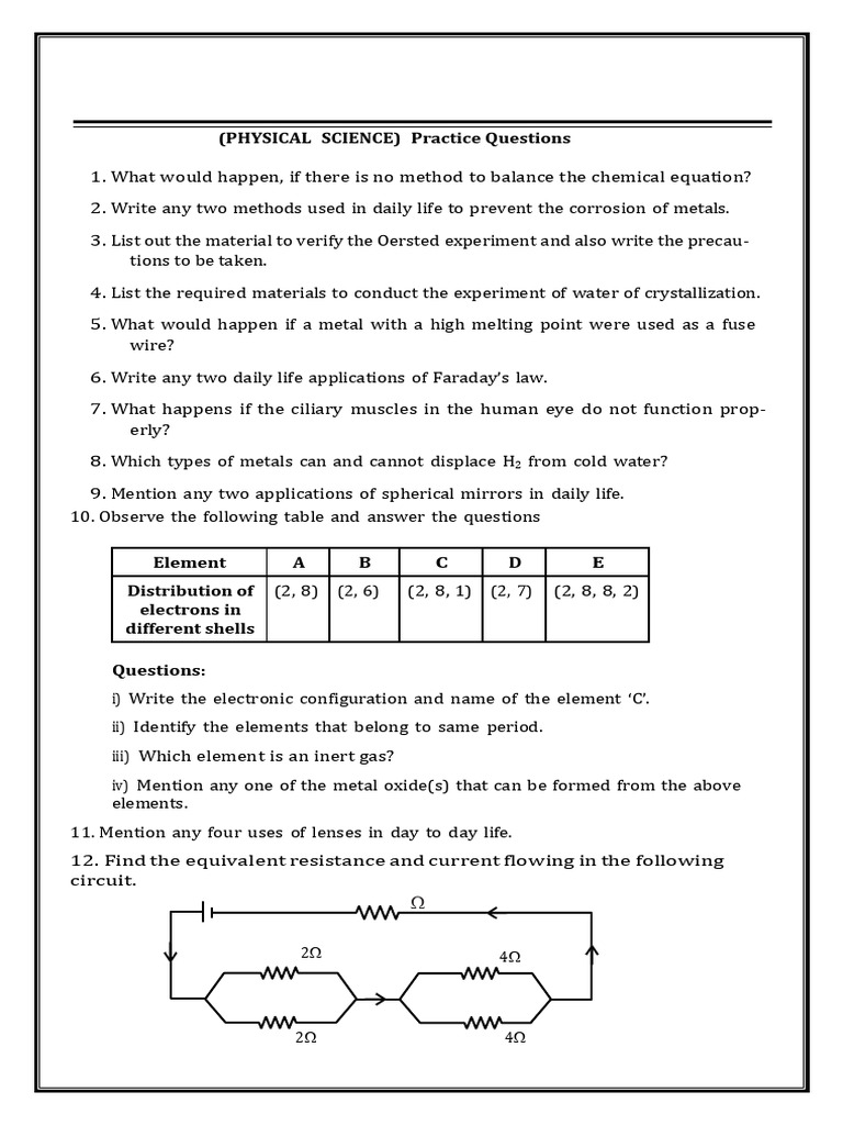 Physical Science Practice Paper | PDF