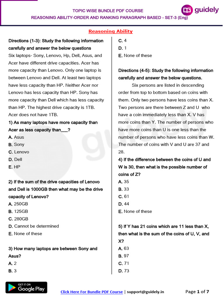 Order and Ranking - Paragraph Based - 3 | PDF
