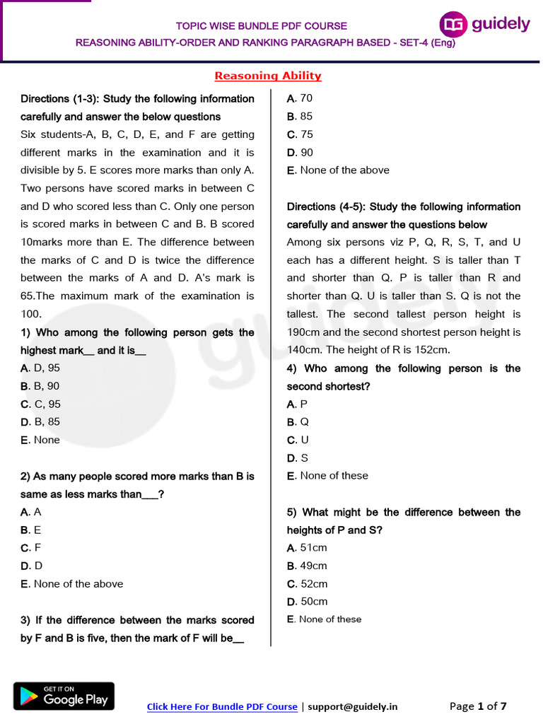 Order and Ranking - Paragraph Based - 4 | PDF