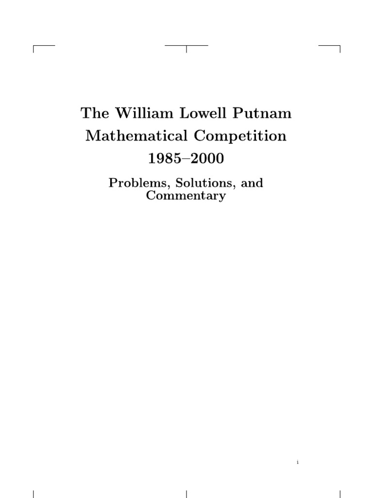 (경시대회) the William Lowell Putnam Mathematical Competition 1985-2000 ...