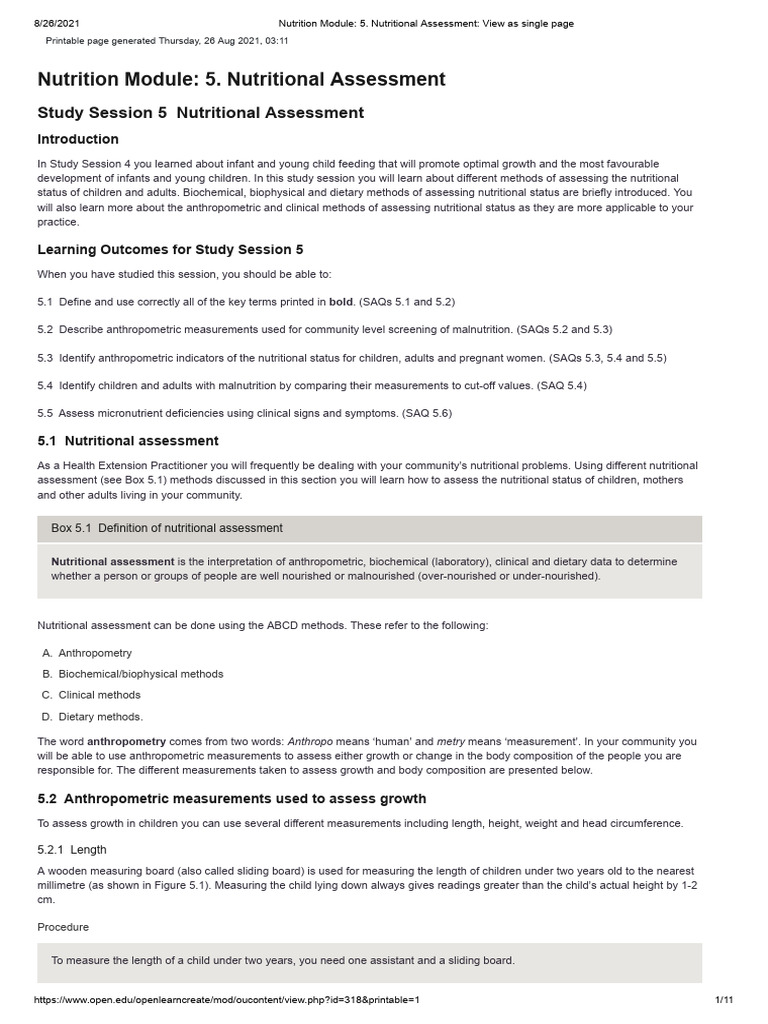 Nutritional Status Assessment-HO | PDF | Body Mass Index | Malnutrition