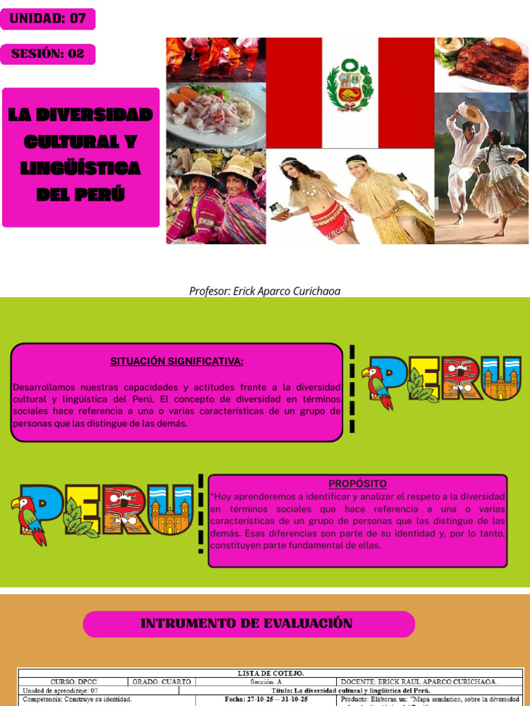 4° U07 - S2 - DPCC La Diversidad Cultural y Lingüística Del Perú | PDF