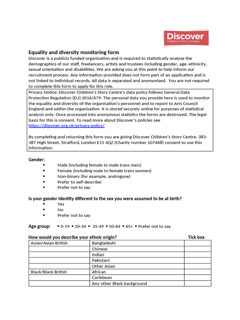 Equality and Diversity Monitoring Form | PDF | Disability | Lesbian