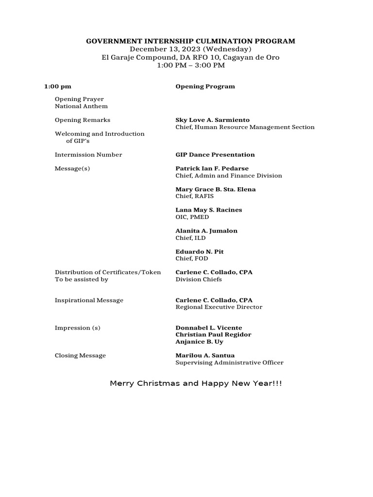 Government Internship Culmination Program | PDF