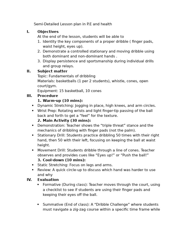 Example Lesson Plan in P.E and Health | PDF