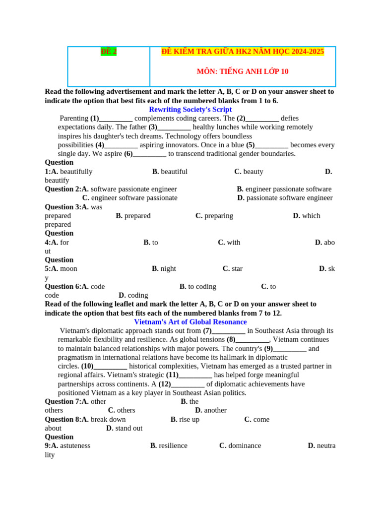 ĐỀ GK 2 2 | PDF | Knowledge | Wisdom