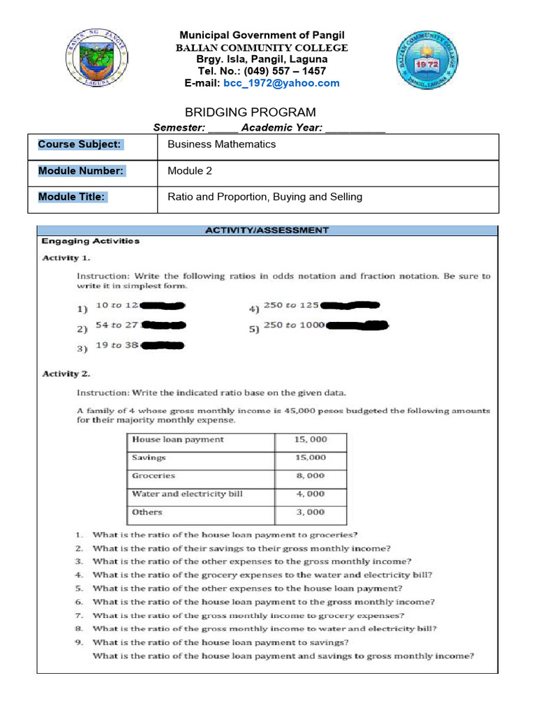 BP Business Mathematics Module 2. | PDF