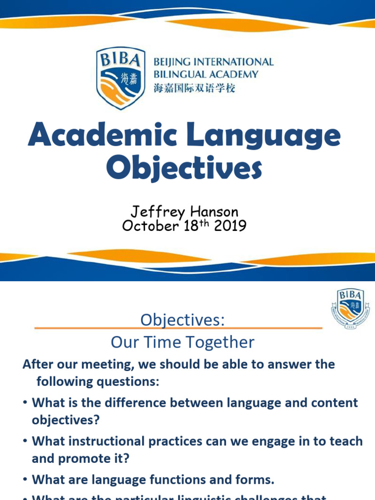 Academic Language Objectives | PDF | Verb | English Language