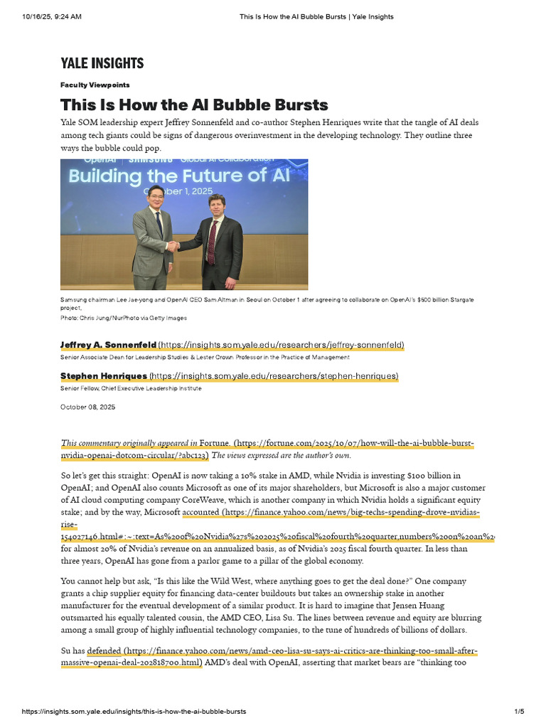 This Is How The AI Bubble Bursts - Yale Insights | PDF | Artificial ...