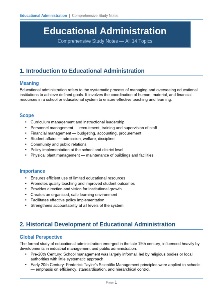 Educational Administration Notes | PDF