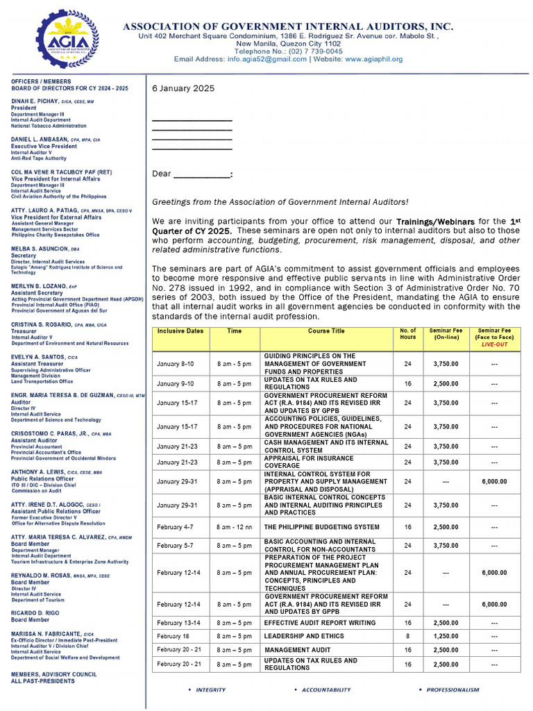 2025 1st Quarter Letter of Invitation | PDF | Internal Audit | Audit