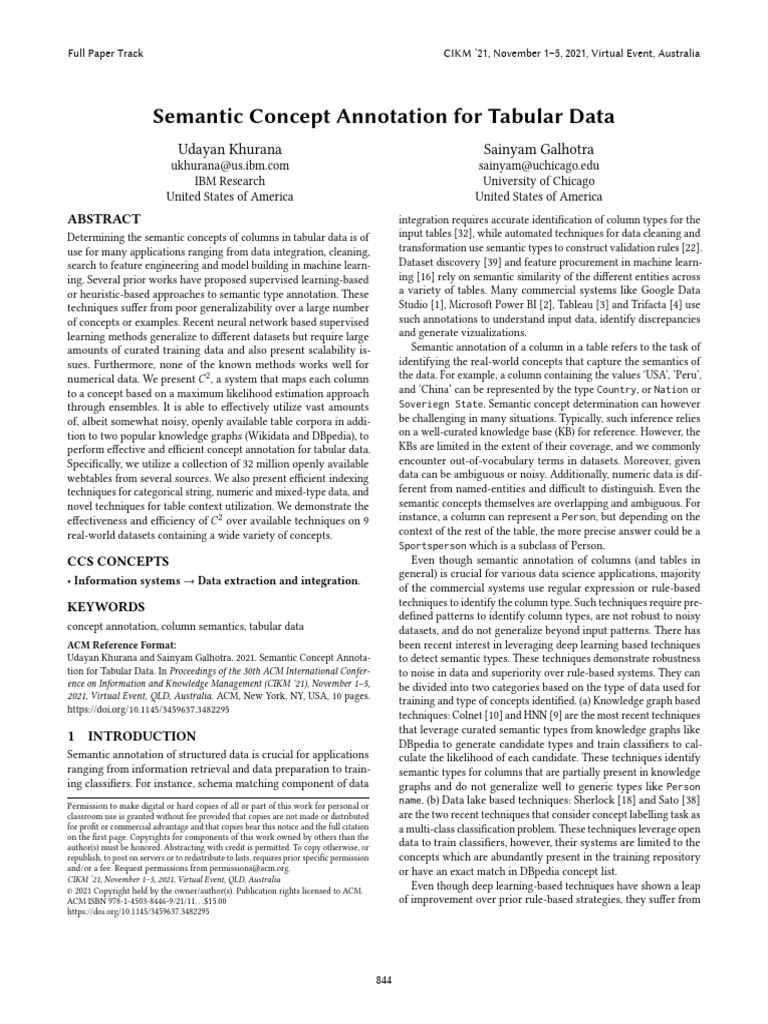Semantic Concept Annorarion for Tabular Data | PDF | Annotation | Data