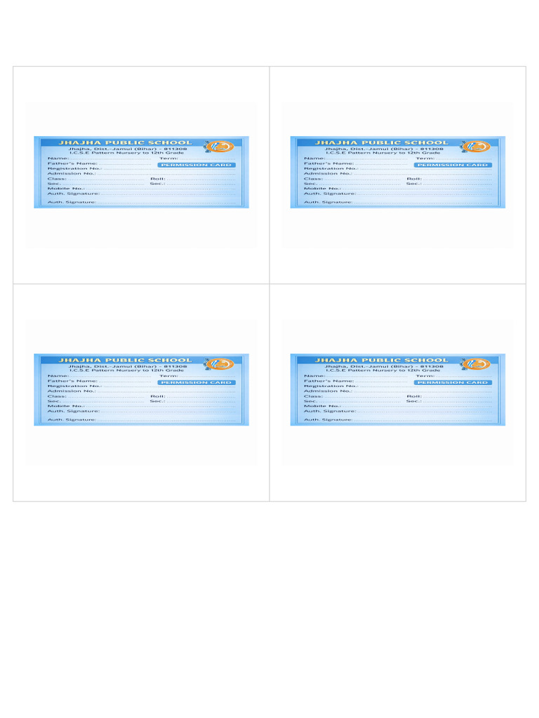 Permission Cards 6 On A4 Print | PDF