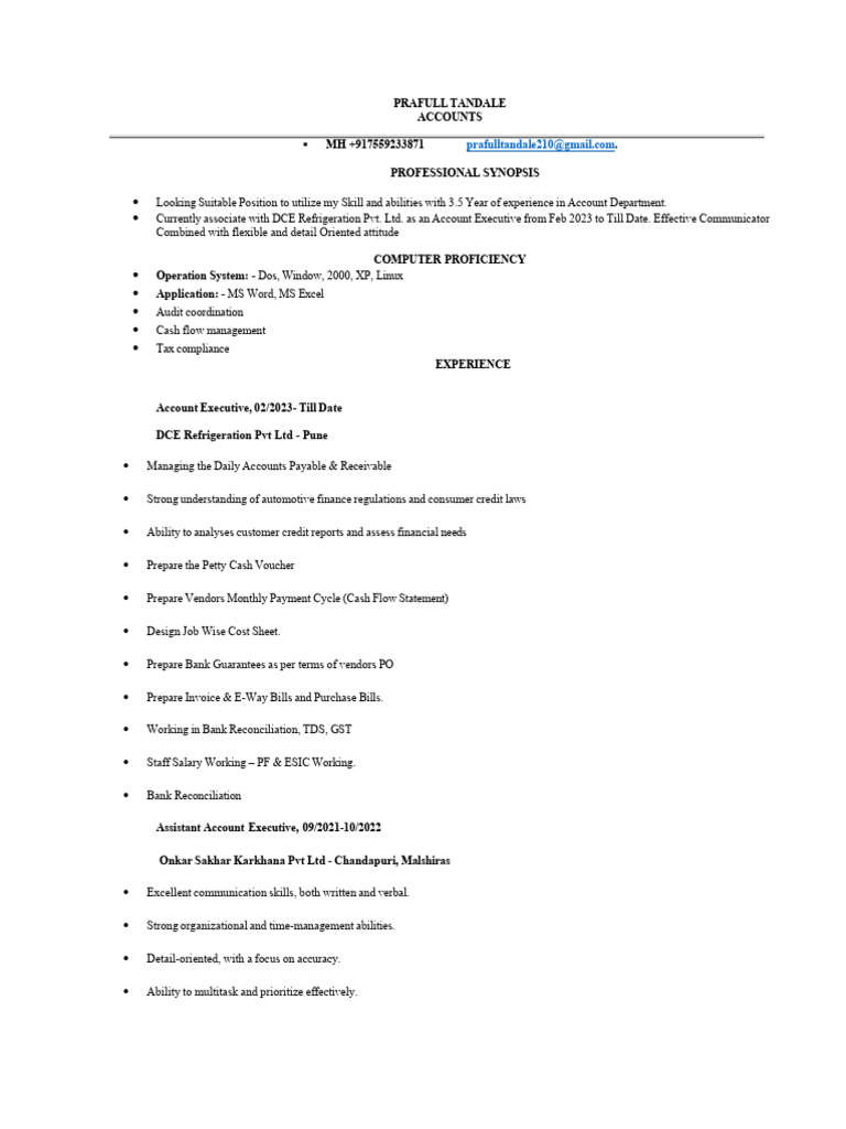 Prafull Tandale Account Executive Pune Talentfox | PDF | Business