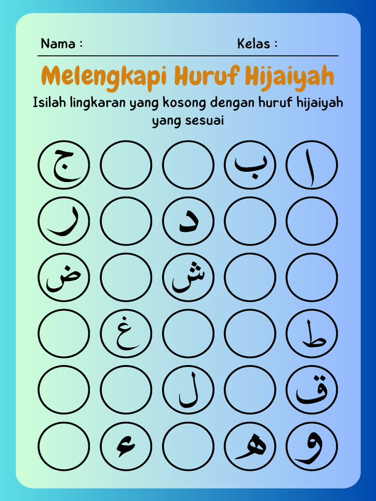 Lembar Kerja Melengkapi Huruf Hijaiyah Dalam Gaya Sederhana Oranye | PDF