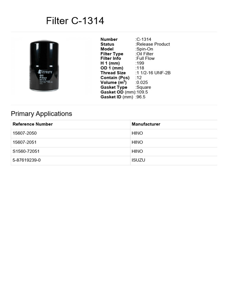 9 Ficha Tecnica Filter C 1314 | PDF