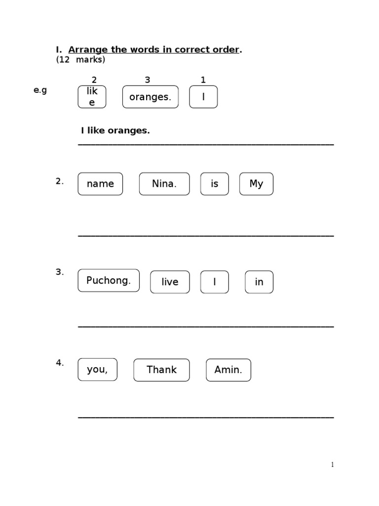 Lik e I Oranges.: I. Arrange The Words in Correct Order | PDF ...