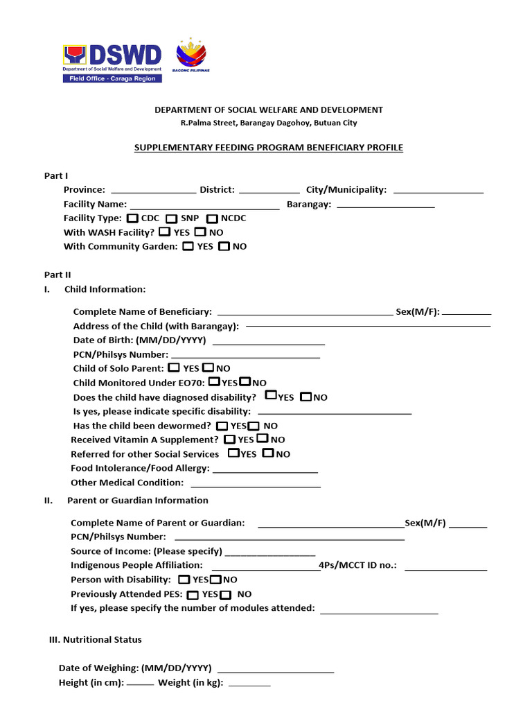 2026 SFP Profiling Intake Sheet | PDF