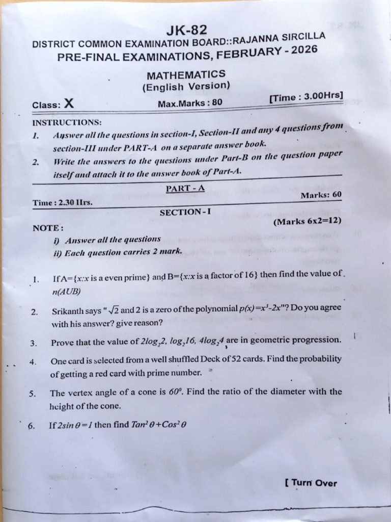 Maths All Dist PF Paper 2026 | PDF