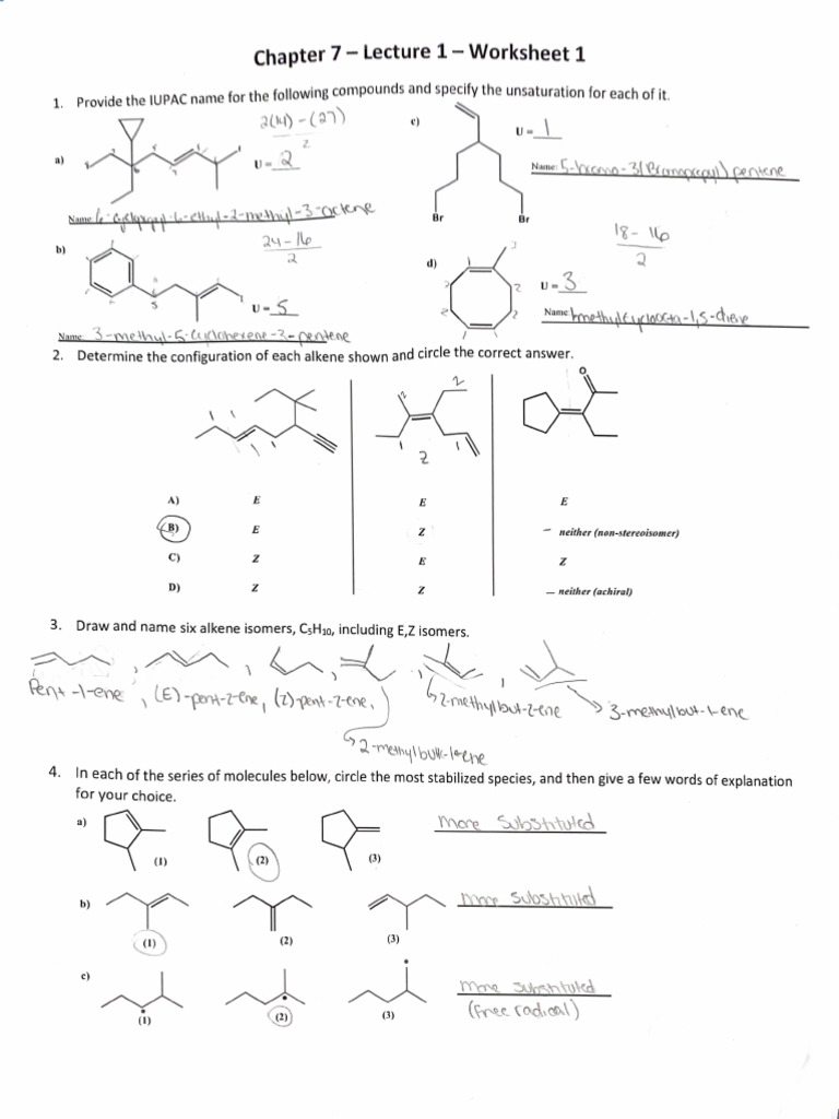 Chapter 7 Worksheet Ochem | PDF