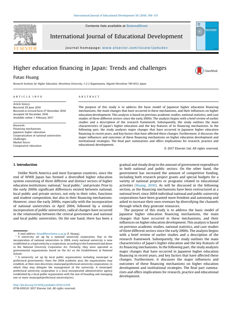 Higher Education Financing in Japan - Trends and Challenges | PDF