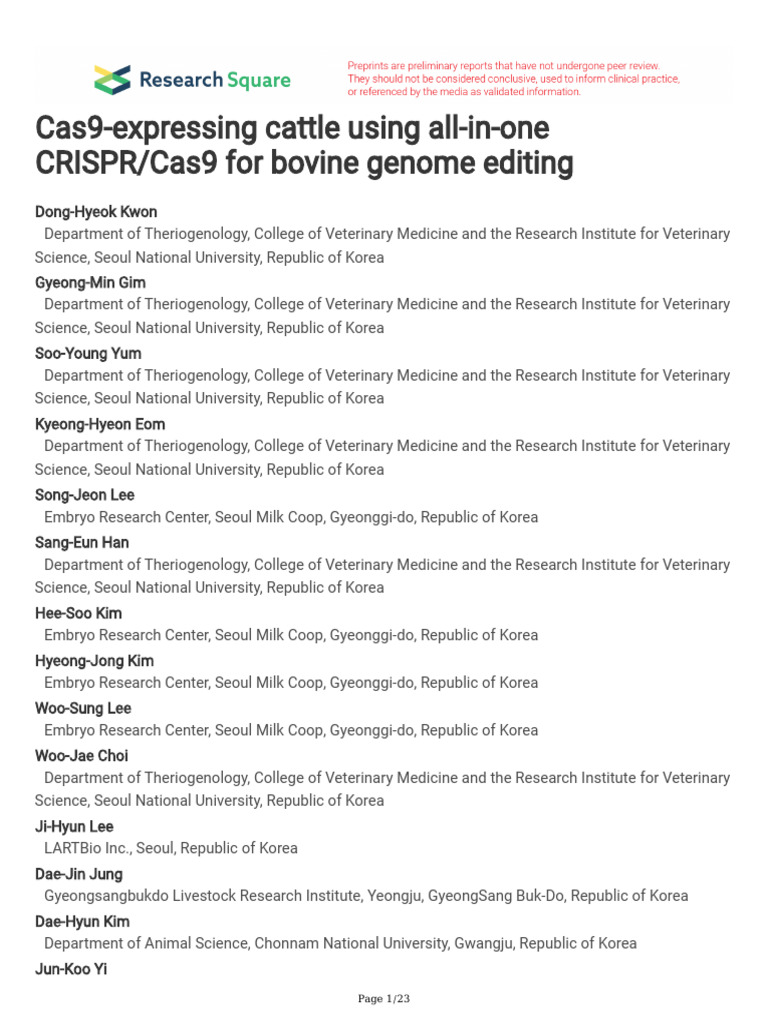 Cas9-Expressing Cattle Using All-In-One CRISPRCas9 | PDF | Gene ...