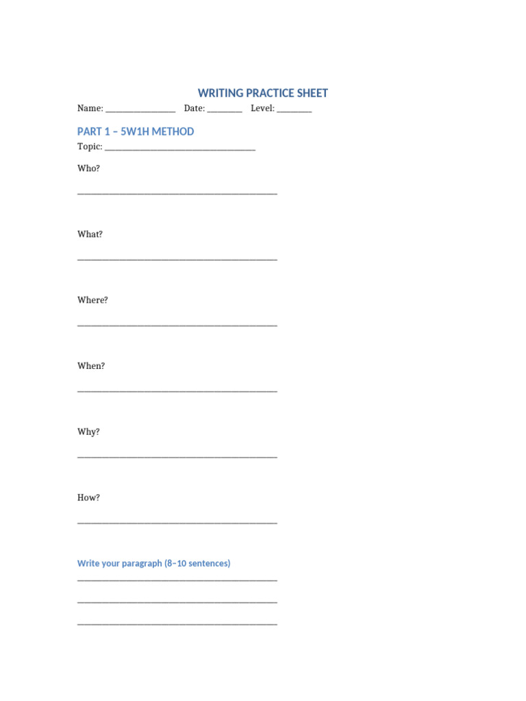 Writing Practice Sheet With Assessment | PDF | Linguistics | Human ...