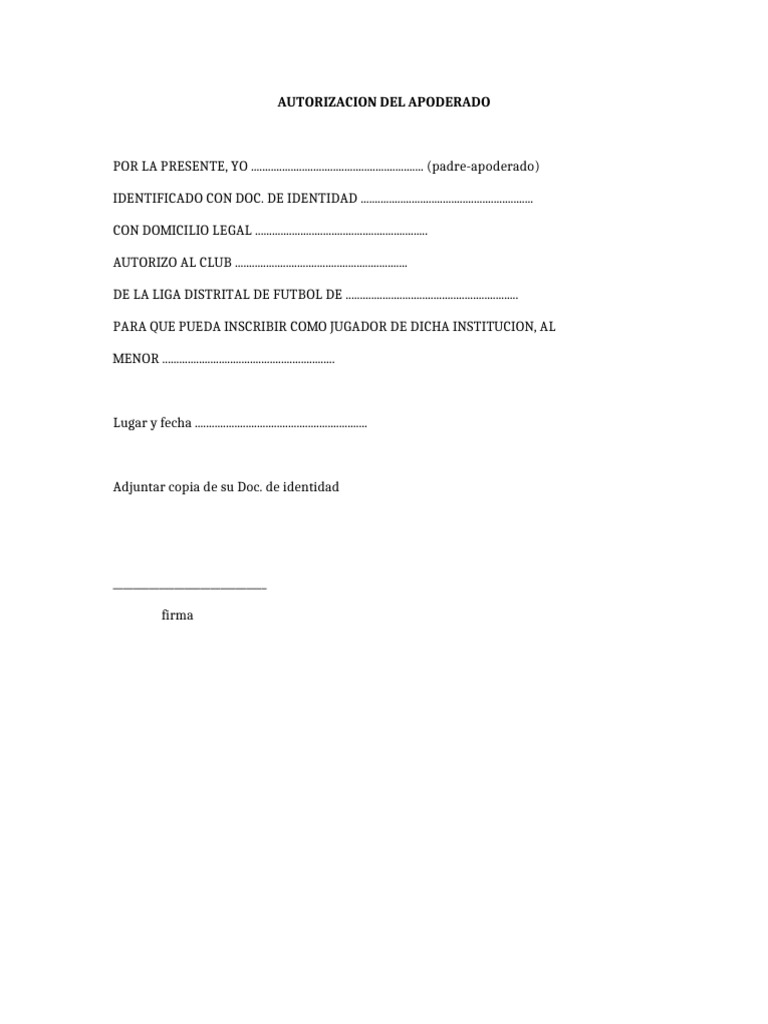 Autorizacion Del Apoderado | PDF