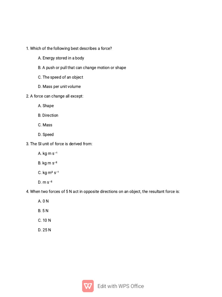 Grade 9 Physics Unit-4 Question | PDF | Force | Friction