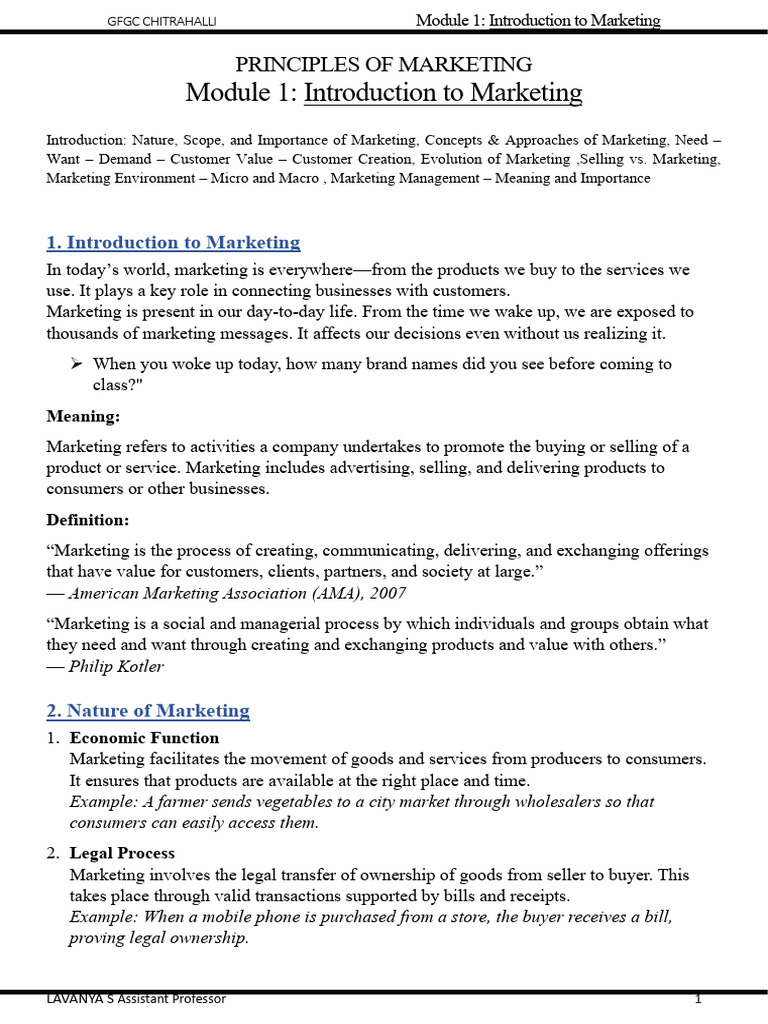 Unit 1 Principles of Marketing | PDF