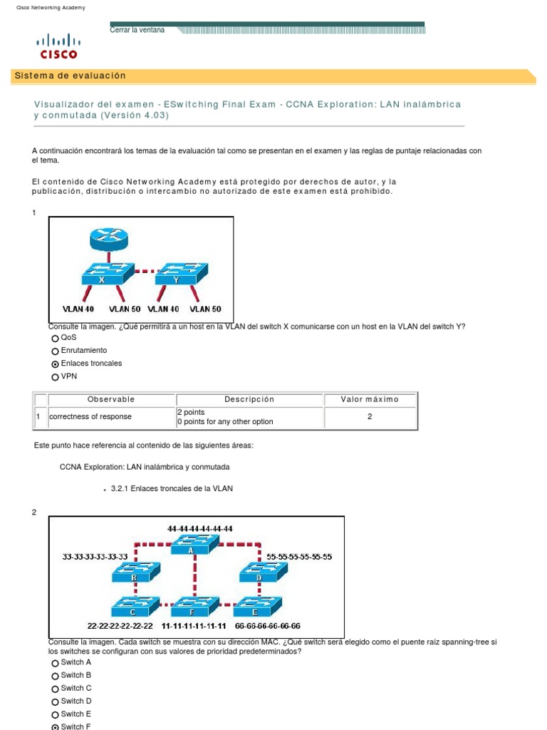 ESwitching Final Exam - CCNA Exploration LAN Inalámbrica | PDF ...