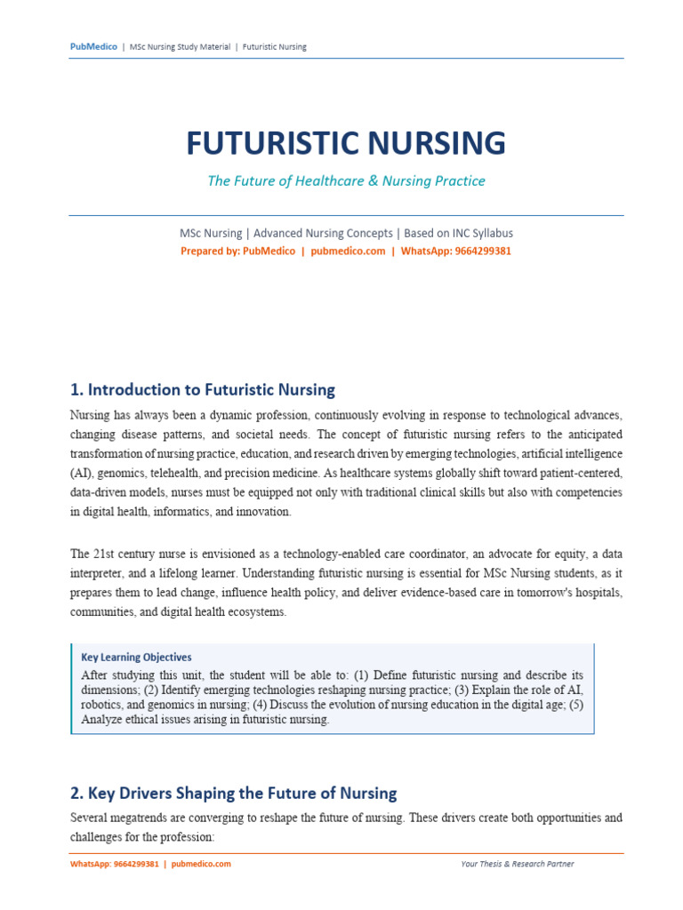 Futuristic Nursing Notes | PDF | Electronic Health Record | Artificial ...