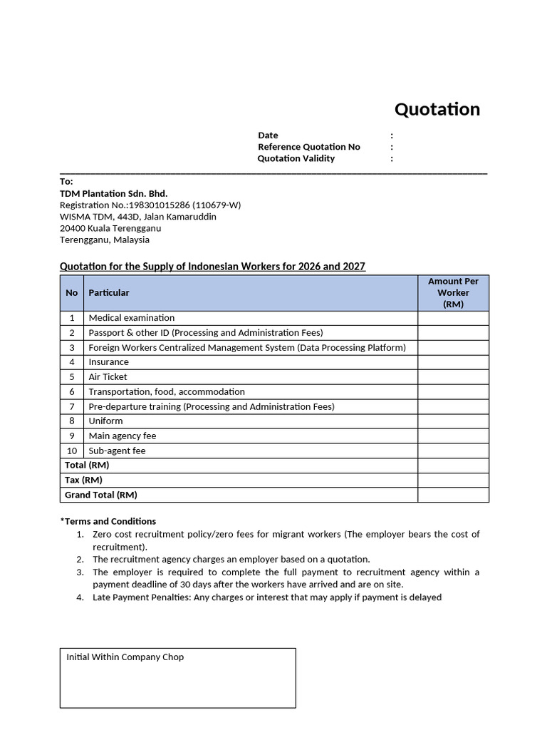 TDM FW - Qutation Format | PDF