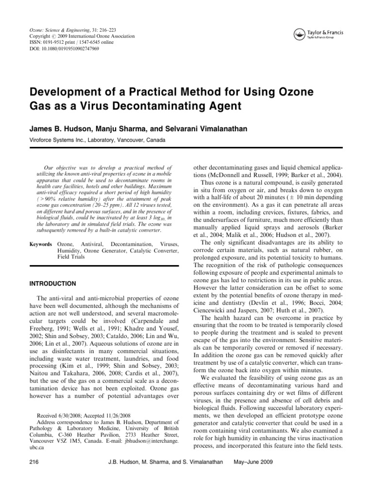 Development of A Practical Method For Using Ozone Gas As A Virus ...