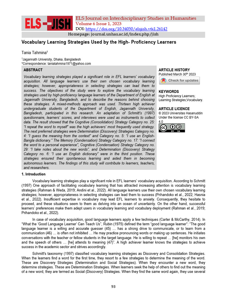 Vocabulary Learning Strategies Used by The High - P | PDF
