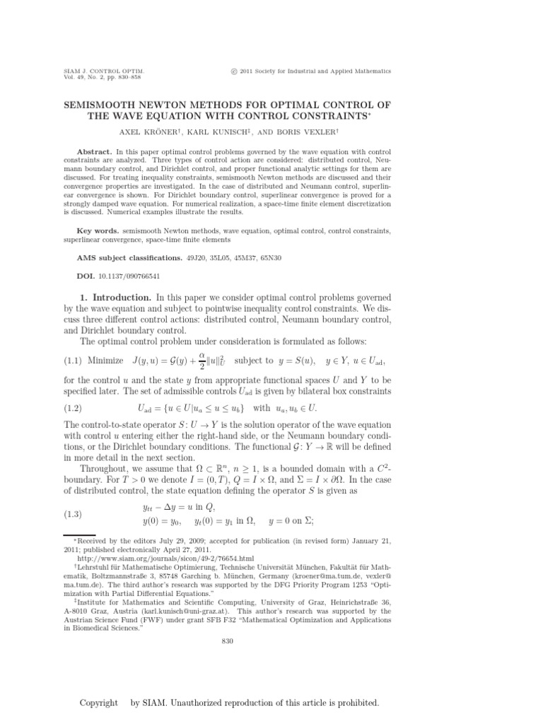 Semismooth Newton Methods For Optimal Control Ofthe Wave Equation With ...