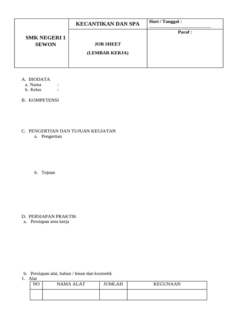 Format Jobsheet | PDF