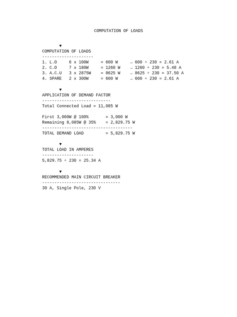 Computation of Loads Electrical | PDF