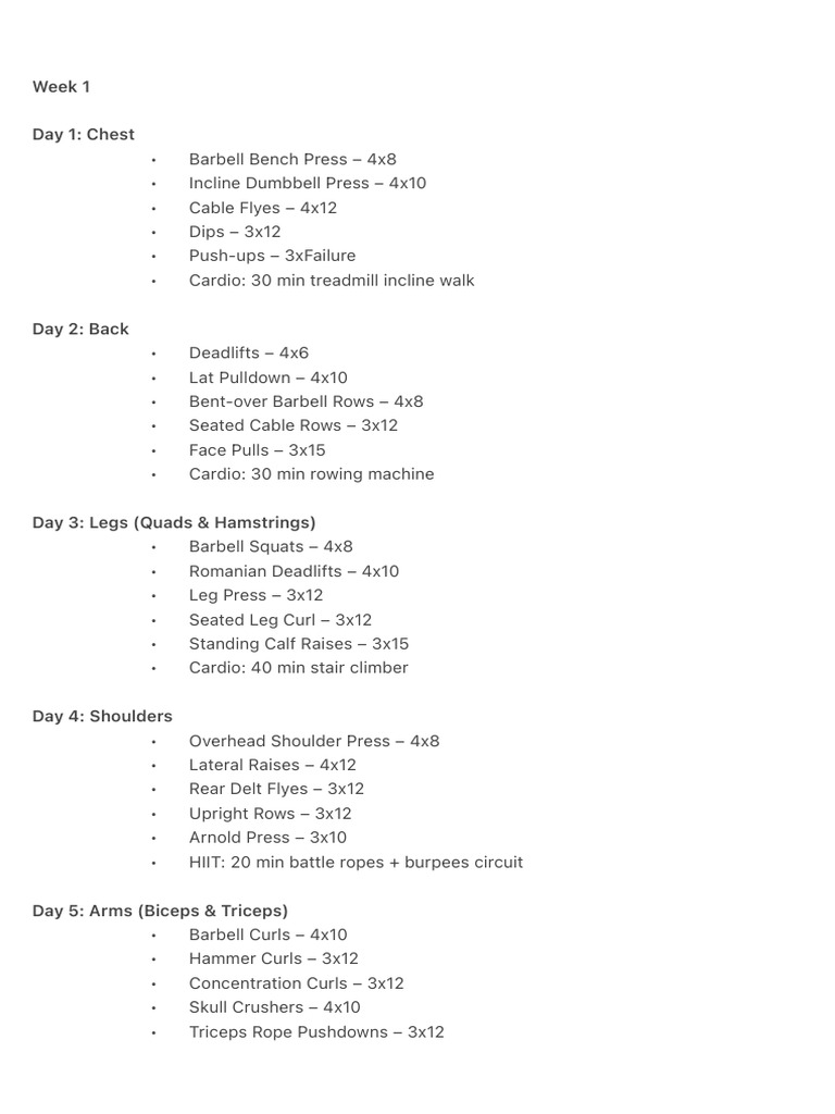 Week 1 | PDF | Weight Training | Physical Exercise