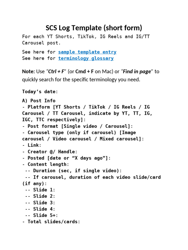 SCS Log Template (Short Form) | PDF