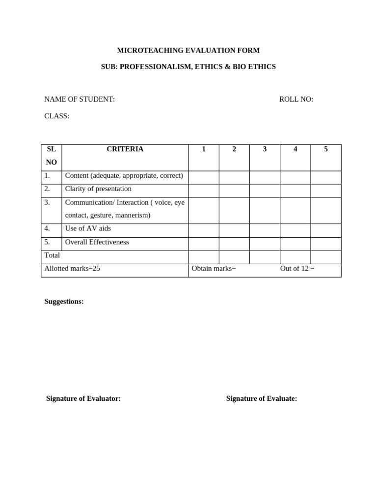 Microteaching Evaluation Form - PROF | PDF