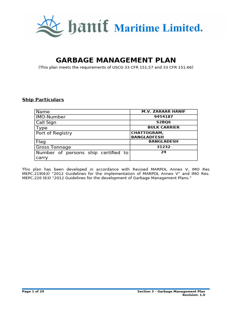 Garbage Management Plan - Updated - 124648 | PDF