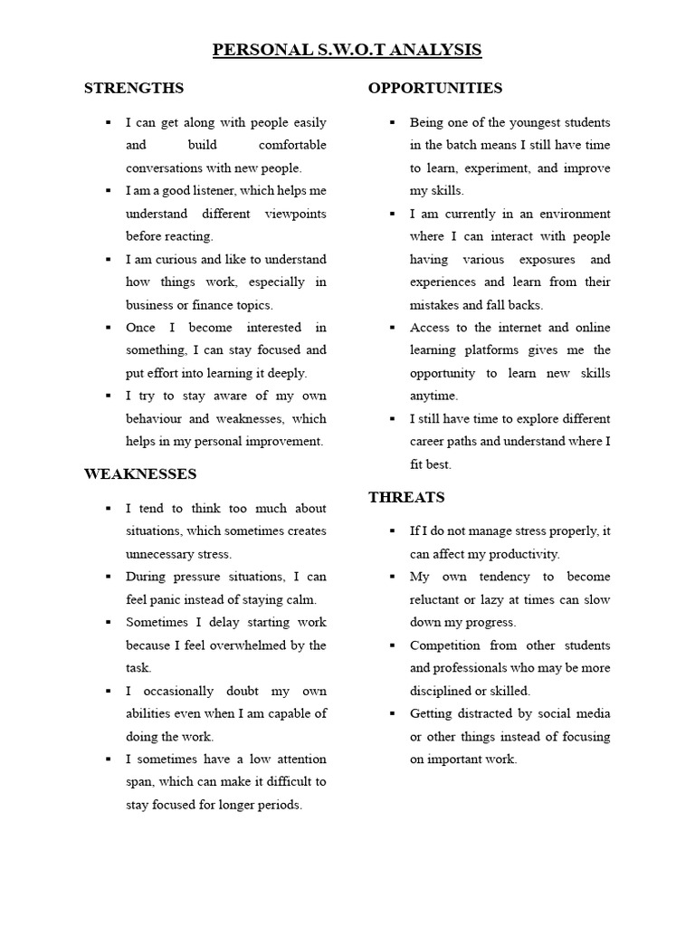 SWOT Analysis - Soumyadip Mukherjee (24MB4002) | PDF | Cognitive ...