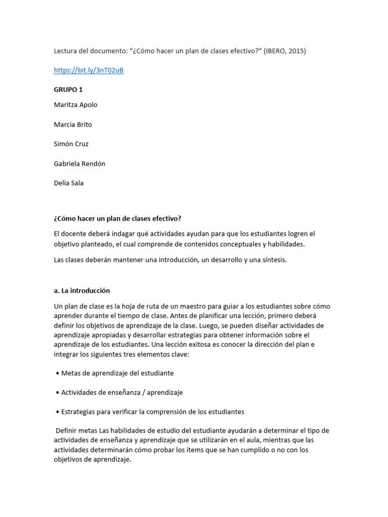 Plan de Clase Efectivo | PDF